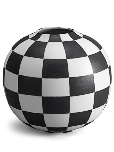 L'objet White Damier Porcelain Vase In Black