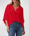 Trina Turk Concourse 3/4-sleeve Draped Crepe Top In Reina Red