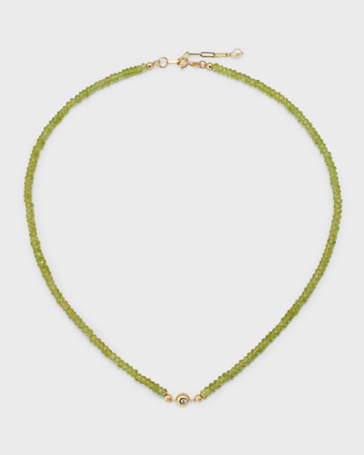 Poppy Finch Peridot And Single Diamond Necklace In Green