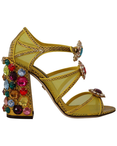 Dolce & Gabbana Leather Ayers Crystal Sandal In Yellow