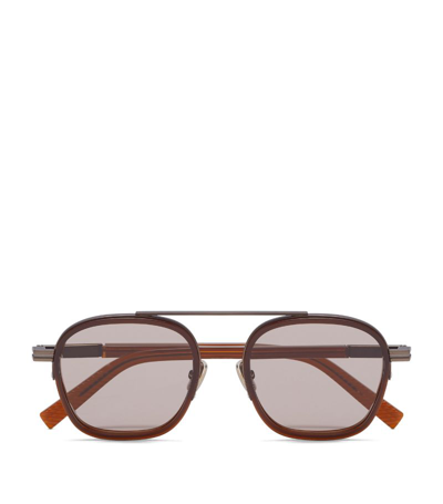 Zegna Rounded Sunglasses In Brown