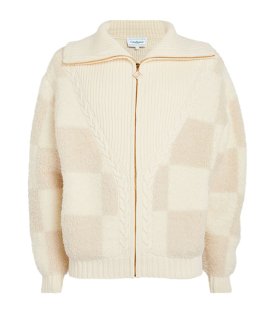 Casablanca Checked Boucle Zipped Cardigan In Neutrals