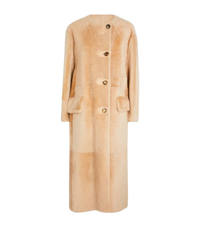 Max Mara Talamo Reversible Shearling Coat In Beige