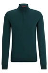 Hugo Boss Zip-neck Sweater In Virgin Wool With Logo Embroidery In Gray