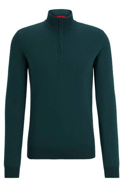 Hugo Boss Zip-neck Sweater In Virgin Wool With Logo Embroidery In Gray
