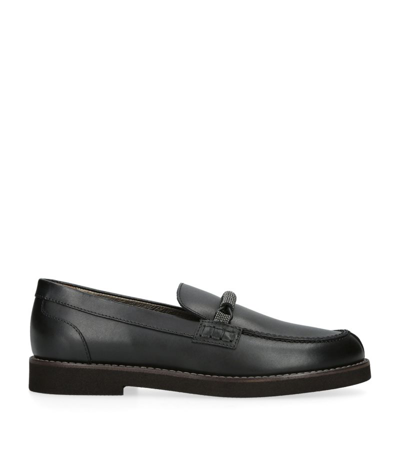 Brunello Cucinelli Kids' Leather Monilli-trim Loafers In Black