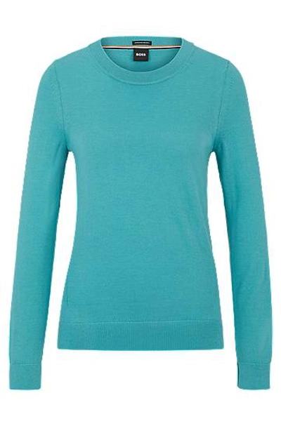 Hugo Boss Crew-neck Sweater In Merino Wool In Blue