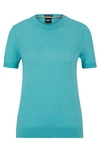 Hugo Boss Short-sleeved Sweater In Merino Wool In Blue