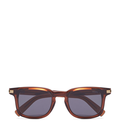 Zegna Acetate Transparent Sunglasses In Brown