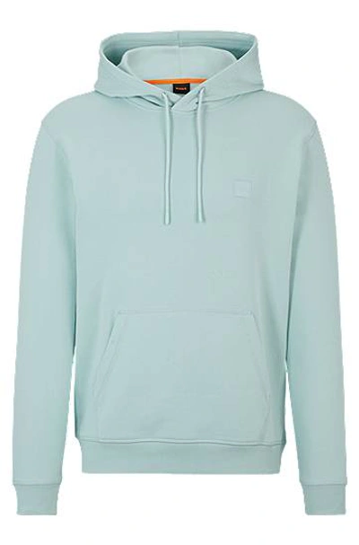 Hugo Boss Cotton-terry Hoodie With Logo Patch In Blue