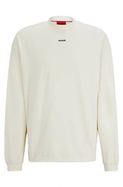 Hugo Boss Relaxed-fit Long-sleeved T-shirt With Logo Print In White