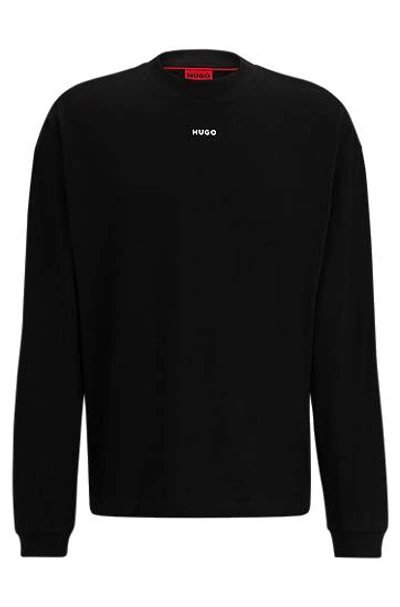 Hugo Boss Relaxed-fit Sweatshirt In Cotton Terry With Sleeve Logo In Black