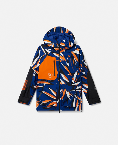 Stella Mccartney Terrex Truenature Floral Print Double Layer Insulated Jacket In Mystery Ink/unity Orange/black