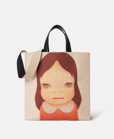Stella Mccartney Twins I Print Cotton Canvas Tote Bag In Oat