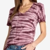 JOHNNY WAS CALME BAMBOO LAYERING SHORT SLEEVES V-NECK TOP IN PURPLE TIE DYE