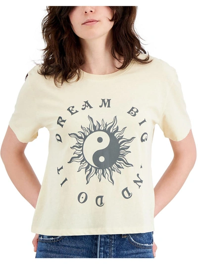 Rebellious One Juniors Dream Big Womens Graphic Crew Neck T-shirt In Beige