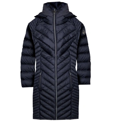 Michael Kors Women's Chevron Double Layer Zipper Packable Coat In Black In Blue