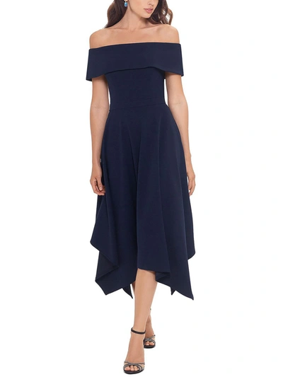 X By Xscape Womens Handkerchief Hem Off-the-shoulder Cocktail And Party Dress In Blue