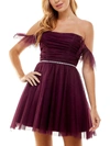 City Studio Juniors Womens Velvet Strapless Fit & Flare Dress In Red