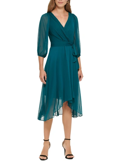 Dkny Womens V-neck Midi Wrap Dress In Blue
