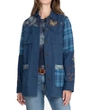 Johnny Was Moonlight Tie Dye Patchwork Military Jacket In Denim Blue In Blue