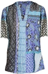 JOHNNY WAS WOMEN WORKSHOP CASABLANCA RAMIE TUNIC TOP BLOUSE IN BLACK & BLUE