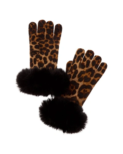 Sofiacashmere Leopard Print Cashmere Gloves In Brown