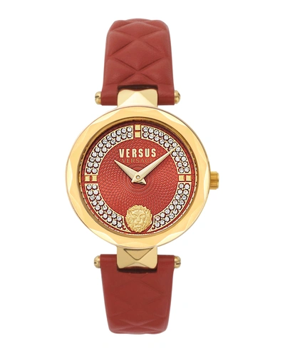 Versus Covent Garden Petite Leather Watch In Red