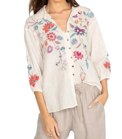Johnny Was Phoebe Button Front Easy Blouse In Stripe In Beige