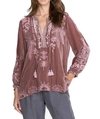 JOHNNY WAS DYLAN DOUBLE TASSEL PEASANT BLOUSE IN VINTAGE ROSE