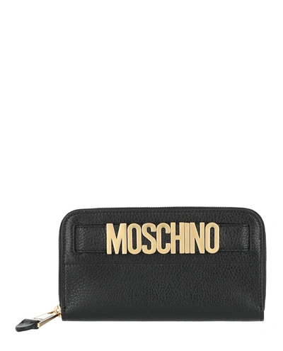 Moschino Zip Around Leather Wallet In Black