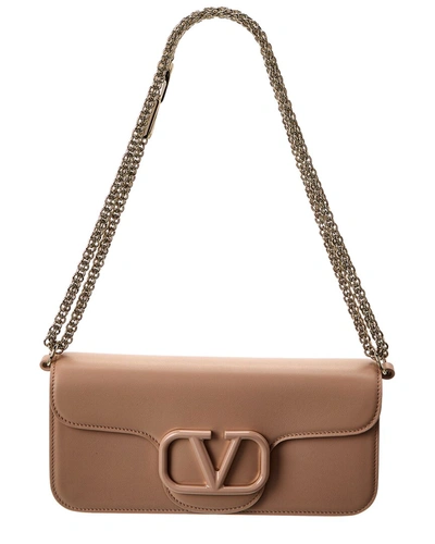 Valentino Garavani Vlogo Leather Shoulder Bag In Beige
