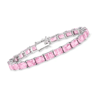 Ross-simons Simulated Pink Sapphire Tennis Bracelet In Sterling Silver