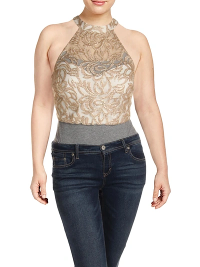 Tlc Say Yes To The Prom Plus Womens Embroidered Glitter Crop Top In Beige