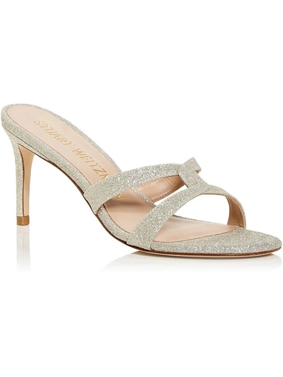 Stuart Weitzman Soiree Sleek Glittered Leather Sandals In Silver