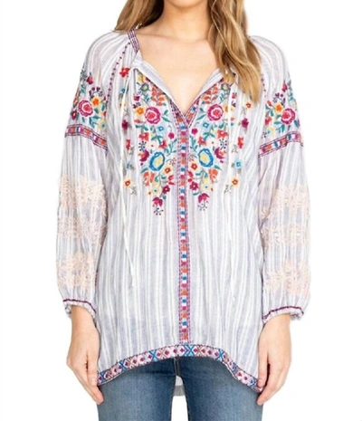 JOHNNY WAS ALLEGRA PEASANT BLOUSE IN STRIPE PRINT