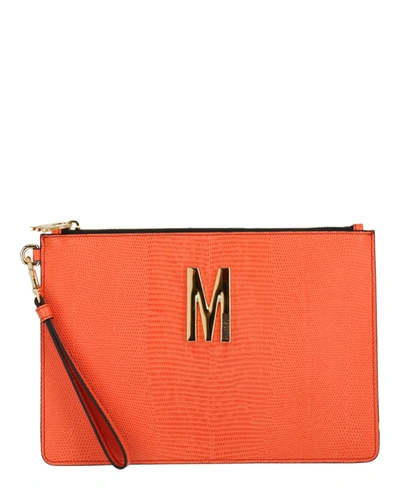 Moschino M-logo Leather-embossed Wristlet In Orange