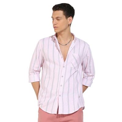Campus Sutra Heathered Striped Shirt In Purple
