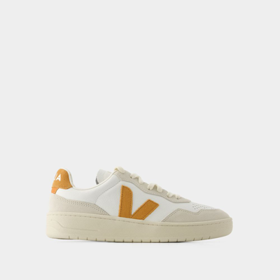 Veja White V-90 Leather And Suede Sneakers