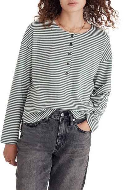 Madewell Hopscotch Stripe Henley T-shirt In Simply Sage