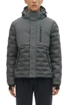 Noize Dawson Mixed Media Hooded Puffer Jacket In Mineral