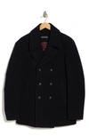 JOHN VARVATOS CARLOS WOOL BLEND PEACOAT WITH REMOVABLE FAUX LEATHER BIB INSERT