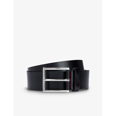 Hugo Boss Hugo Mens Logo-embossed Contrast-stitching Leather Belt