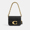 Coach Idol Logo Plaque Chained Shoulder Bag In Brass/black