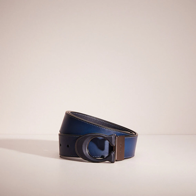 Coach Restored Signature Buckle Cut To Size Reversible Belt, 38mm In Deep Blue/midnight