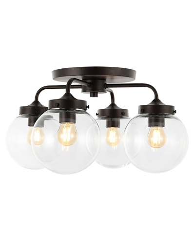 Jonathan Y Piper 18in 4-light Farmhouse Rustic Iron/glass Led Semi Flush Mount In Bronze