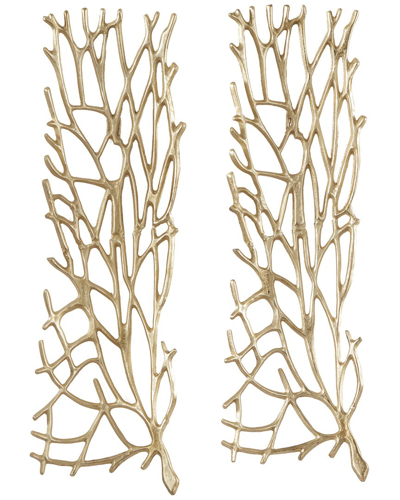Peyton Lane Set Of 2 Coral Aluminum Inspired Wall Decor In Gold