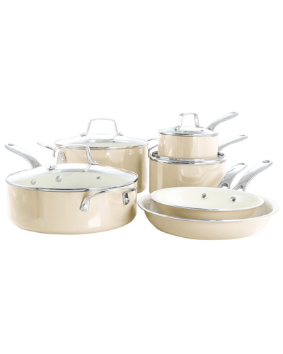 Martha Stewart Lockton Premium 10pc Ceramic Nonstick Cookware Set In Cream