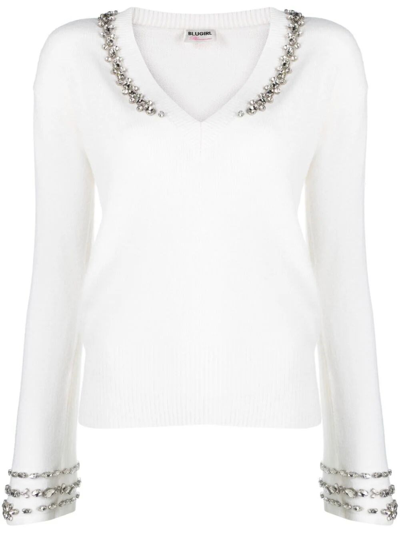 Blugirl Crystal-embellished V-neck Jumper In White