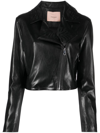 Twinset Zip-up Faux-leather Biker Jacket In Black  